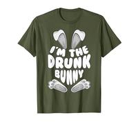 Funny I'm The Drunk Bunny Regalo per Uomini Donne Bambini Pasqua Maglietta, Uomo, Oliva, L