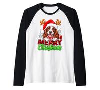 Funny Irish Red White Setter Merry Christmas Santa Renna Maglia con Maniche Raglan