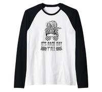 Funny It's Race Day Y'All Checkered Racing Track Race Day Maglia con Maniche Raglan