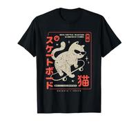 Funny Japanese Cat Skateboard Vintage Kawaii Graphic Maglietta