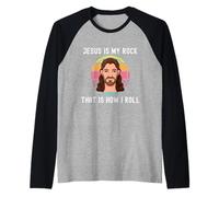Funny Jesus My Rock How I Roll Christian Faith Lord Savior Maglia con Maniche Raglan