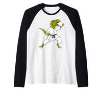 Funny Karatesaurus T-Rex Dinosaur Karate Samurai Design Maglia con Maniche Raglan
