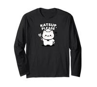 Funny Katsup Please Cat Pun Kawaii Chef Design Maglia a Manica