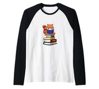 Funny Kawaii Kids Read Books Red Panda Lover Maglia con Maniche Raglan