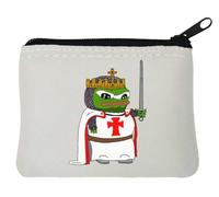 Funny King Artur Knight Pepe The Frog Meme - Portamonete in neoprene, 10 x 11 cm, colore: Bianco, bianco, Taglia unica