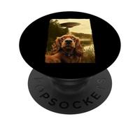 Funny King Charles Spaniel Dog UFO Encounter Selfie Aliens PopSockets PopGrip Adesivo