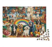 Funny Kitchen Scene 1000 Pezzi Cani Tavolo Arcobaleno Puzzle Cartone Riciclato per Adulti Eco-Friendly Gioco Educativo Sollievo Stress Decorazione Parete Regalo 70x50cm