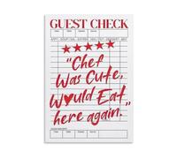 Funny Kitchen Wall Art Chef Was Cute Would Eat Here Again Guest Check Canvas Print Preppy Bar Cart Decor Room Sign(Unframed,12X18inch(30X45cm))