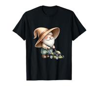 Funny Lawn Mower Grandpa Gnome Themed Graphic For Gardeners Maglietta