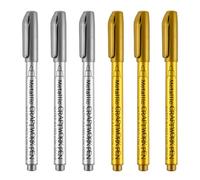 Funny live Set di pennarelli acrilici permanenti color oro argento metallizzato, per artigianato, vetro, tessuto, biglietti regalo, pelle, pneumatici, inchiostro a base d'acqua (oro 3 pezzi + 3 pezzi)