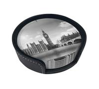 Funny London - Sottobicchieri con stampa di Londra, 6 pezzi, in pelle, con supporto, per ufficio, cucina, sala da pranzo, soggiorno, 9,9 cm