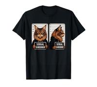 Funny Maine Coon Mugshot Serial Shredder Bad Cat Kitty Proprietario Maglietta