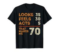 Funny Math 70th Birthday sembra 35 sente 30 atti 5 umorismo Maglietta