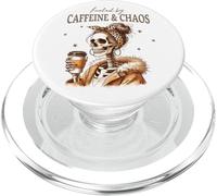 Funny Messy Bun Skeleton Mom, Fueled by Caffeine and Chaos PopSockets PopGrip per MagSafe
