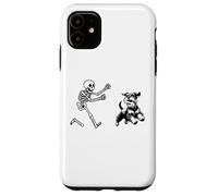 Funny Miniature Schnauzer che corre Skeleton Halloween Custodia per iPhone 11