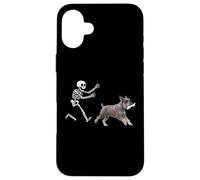 Funny Miniature Schnauzer che corre Skeleton Halloween Custodia per iPhone 16 Plus