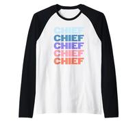 Funny Modern Repeated Text Design Chief Grandpa Granddad Maglia con Maniche Raglan