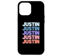Funny Modern Repeated Text Design First Name Justin Custodia per iPhone 12 Pro Max