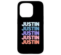 Funny Modern Repeated Text Design First Name Justin Custodia per iPhone 15 Pro