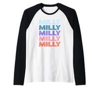 Funny Modern Repeated Text Design Milly Maglia con Maniche Raglan