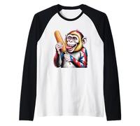 Funny Monkey Mangia Weiner CELEBRA L'INDIPENDENZA DELL'AMERICA Maglia con Maniche Raglan