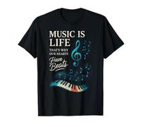 Funny Music Is Life Thats Why Our Hearts Have Beats Piano Maglietta