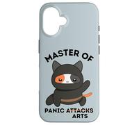 Funny Ninja Cat Master of Panic Attacks Art Anxiety Custodia per iPhone 16