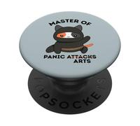 Funny Ninja Cat Master of Panic Attacks Art Anxiety PopSockets PopGrip Adesivo