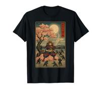 Funny Ninja Mouse vs Samurai Cat Cherry Blossom Moon Kanji Maglietta