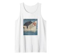 Funny Ocean Adventure Cat Biting a Shark Vintage Canotta