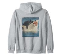 Funny Ocean Adventure Cat Biting a Shark Vintage Felpa con Cappuccio