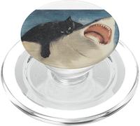 Funny Ocean Adventure Cat Biting a Shark Vintage PopSockets PopGrip per MagSafe