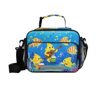 Funny Ocean Music Concert Fish Blue Kids Lunch Bag con tasca laterale Lunch Boxes Donne con tracolla Adulto Picnic