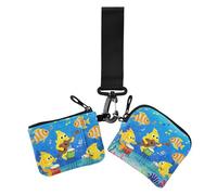 Funny Ocean Music Concert Fish Blue - Portafogli da donna per biglietti da visita minimalista, organizer per carte con cinturino da polso, confezione da 2, Divertente oceano musica concerto pesce blu