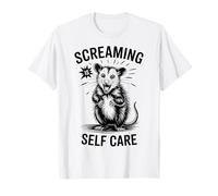 Funny Opossum Raccoon Screaming Is Self Care Retro Maglietta