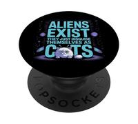 Funny Outer Space Cat - Gli alieni esistono travestiti da gatti PopSockets PopGrip Adesivo