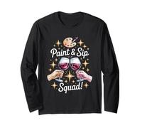 Funny Paint And Sip Squad Vino Bere Detto Maglia a Manica
