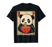 Funny Panda Bear Eating Ramen with Japanese Noodle Meme Maglietta