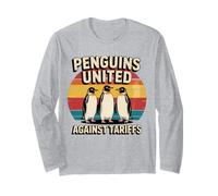 Funny Penguins Against Tariffs Protest Retro Sunset Maglia a Manica