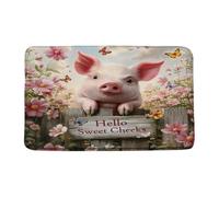 Funny Pig Cute Pink Animal Flowers Rustic Farmhouse Hello Sweet Cheeks Spring Country Zerbino Asciugapassi Confortevole Tappeto Entrata Antiscivolo Tappeto Da Bagno Per Cucina Vasca 40X60Cm