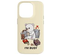 Funny Polar Bear Im Busy Boba Tea Snacks Zoo Ragazzi Ragazze Bambini Custodia per iPhone 14 Pro