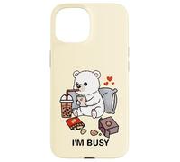 Funny Polar Bear Im Busy Boba Tea Snacks Zoo Ragazzi Ragazze Bambini Custodia per iPhone 15