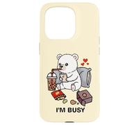 Funny Polar Bear Im Busy Boba Tea Snacks Zoo Ragazzi Ragazze Bambini Custodia per iPhone 15 Pro