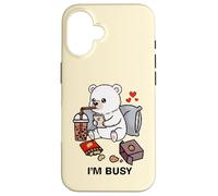 Funny Polar Bear Im Busy Boba Tea Snacks Zoo Ragazzi Ragazze Bambini Custodia per iPhone 16