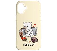 Funny Polar Bear Im Busy Boba Tea Snacks Zoo Ragazzi Ragazze Bambini Custodia per iPhone 16 Plus
