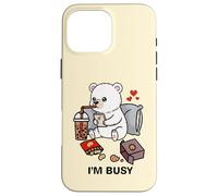 Funny Polar Bear Im Busy Boba Tea Snacks Zoo Ragazzi Ragazze Bambini Custodia per iPhone 16 Pro Max
