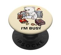Funny Polar Bear Im Busy Boba Tea Snacks Zoo Ragazzi Ragazze Bambini PopSockets PopGrip Adesivo