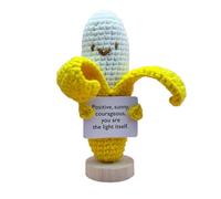Funny Positive Crochet Mushroom - Cute Handmade Plush Ornament, Mini Decorative Shelf Figure Companion, Soft Desk Display Accessory | Workspacee Mood Booster, Bedroom Nightstand Styling Idea Room
