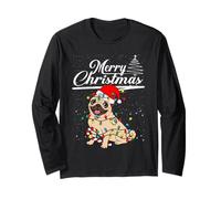 Funny Pug Dog Christmas Lights Santa Hat Candy Cane Xmas Maglia a Manica