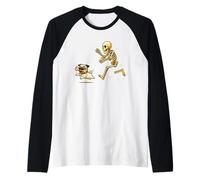 Funny Pug Dog Halloween Steal Bone Skeleton Chase Spooky Pug Maglia con Maniche Raglan